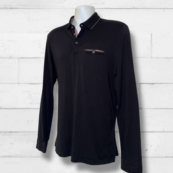Ted Baker London Men’s Long Sleeve Polo Black Size 4 US Large Modal Cotton - Picture 1 of 10